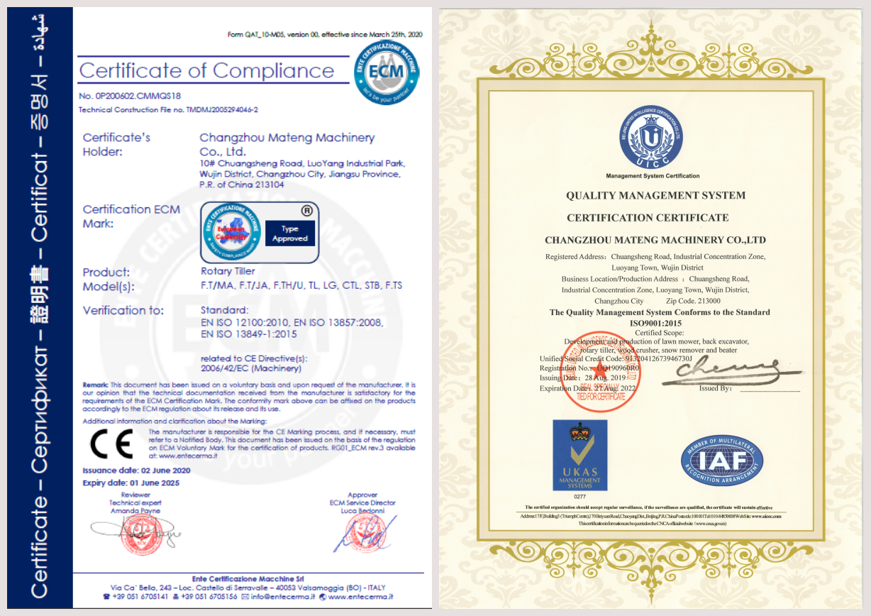 CE CERTIFICATED OF ROTARY TILLERS